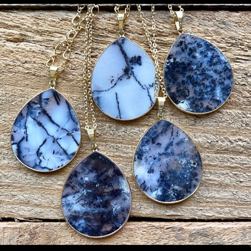 Black & White Moss Agate Pendant Necklace